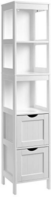 VASAGLE Bathroom Tall Cabinet Linen Tower Floor VASAGLE 욕실 대형 캐비닛 리넨 타워 바닥 보관 찬장 서랍 2개 및 개방형 선, 1개, White