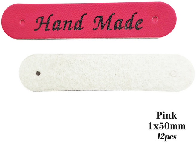 수제 핸드메이드 가죽 신발용 의류 맞춤 세공 프린트 태그 선물 가방 라벨 바느질 라벨, Pink labels 12pcs