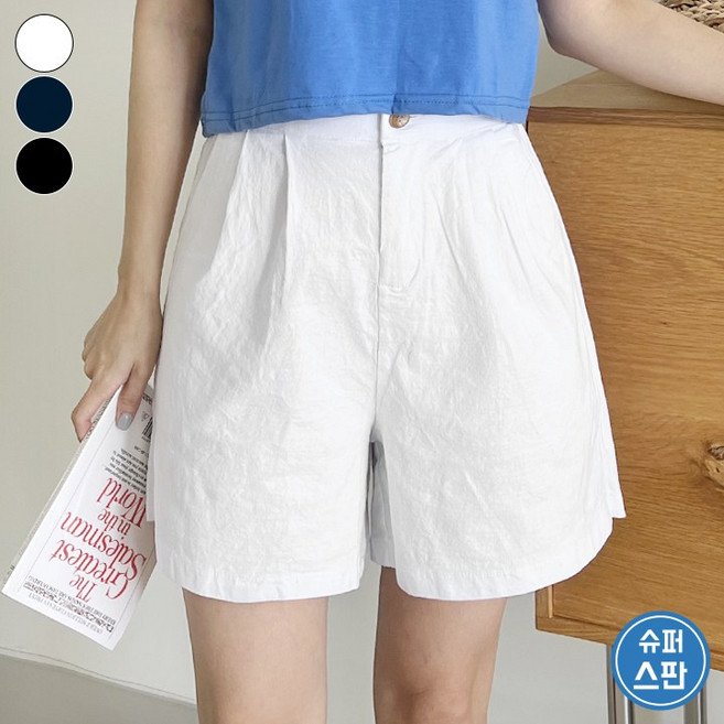 여리진 여성용 스판 좋은 린넨 반바지 A라인 핀턱 팬츠 빅사이즈까지 3color
