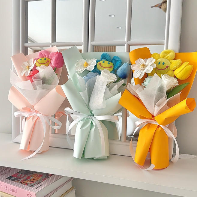 어썸데이 스마일 인형 데이지 비누꽃 꽃다발, 1개, 핑크