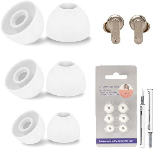 JBL Tour Pro 3용 교체용 이어 팁 실리콘 미끄럼 방지 충전 케이스에 적합 클리너 키트 포함(S/M/L) - 화이트 328059, JBL Tour Pro 3용 교체용 이어 팁, 실리콘