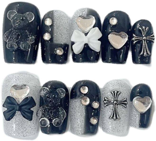 ins 멋쟁이 곰돌이 캐릭터 수제 네일팁 NT0113, 1개, M