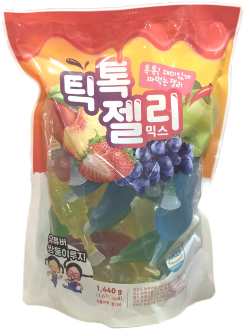 틱톡 젤리 믹스 1440g (4가지 과일맛 딸기맛 + 포도맛 + 사과맛 + 복숭아맛), 1.44kg, 1개