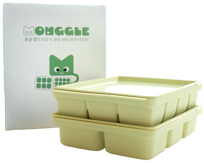 몽글 멀티 이유식 실리콘 큐브 세트 (6구+12구), 1개, 올리브 - 쿠팡