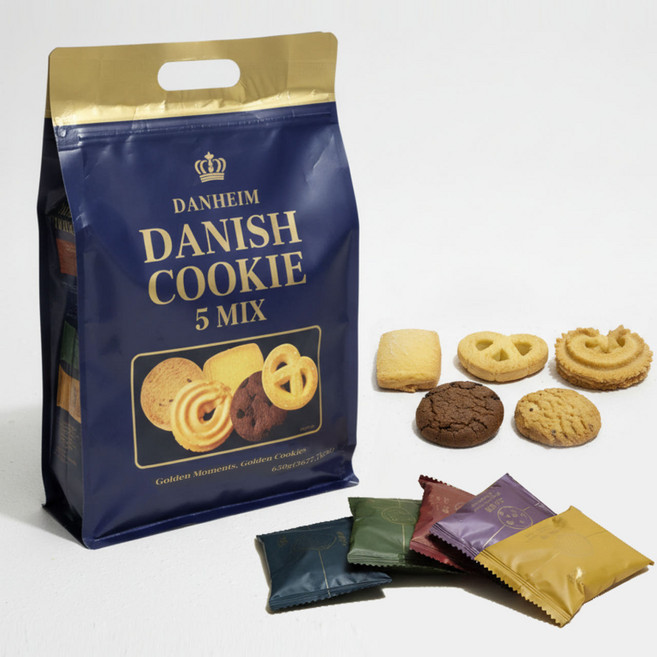덴하임 데니쉬 5믹스 쿠키_밀크 초코 5가지맛 종합쿠키 낱개포장 약65개 대용량과자, 1개, 650g