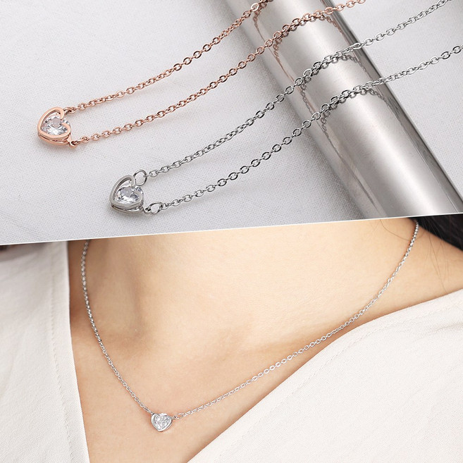 쥬골드 써지컬 스틸 목걸이 하트 큐빅 여성 써지컬목걸이