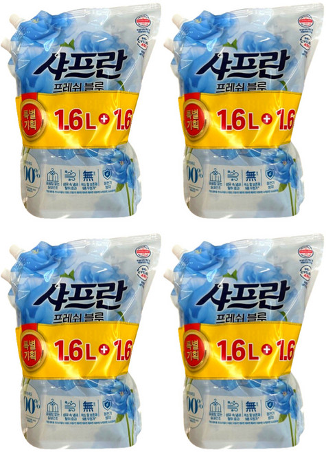 LG생활건강 샤프란 섬유유연제 프레쉬블루 1.6L X 2개 리필 1박스(4세트), 4세트