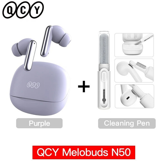 QCY Melobuds N50 ANC Bluetooth 54 무선 이어폰 액티브 노이즈 캔슬링 6개 마이크 클리어 콜 이어버드 멀티포인트 연결, Purple with Pen, 폴란드
