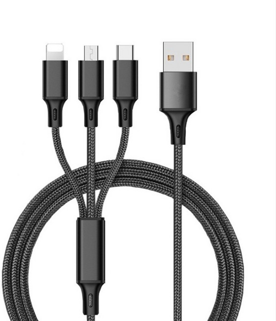 三合一充電線 5A 大電流 快充線 安卓 Type-C, 黑 ( 適用到i14 ), 1個