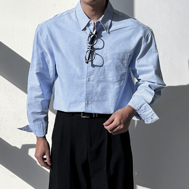 면 100% 고퀄리티 남자 오버 루즈핏 고밀도면 카라 옥스포드 셔츠 빅사이즈