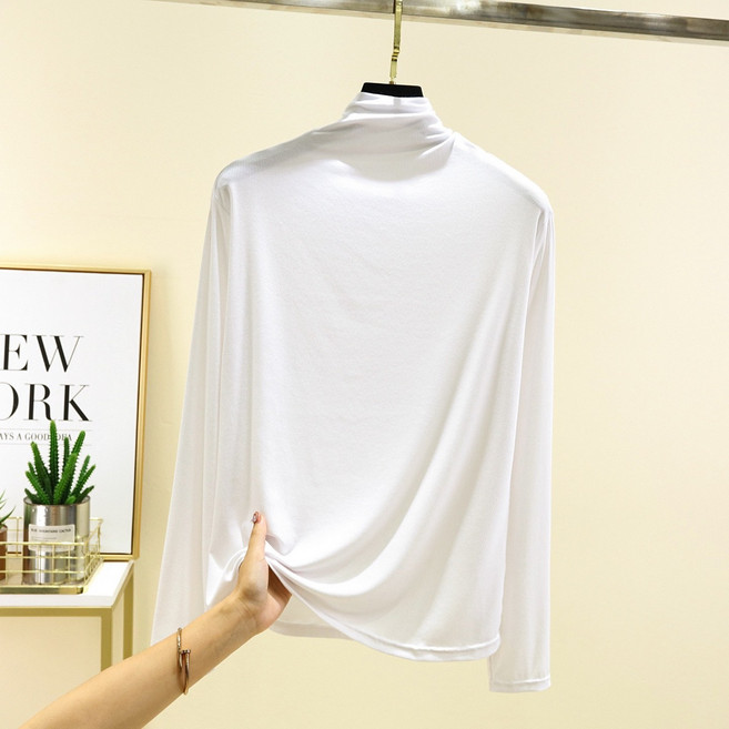 여성 빅사이즈 목폴라 잔골지 반목 긴팔티 0818