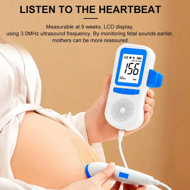 태아심음측정기 태아도플러 초음파 심박수 모니터 업그레이드 30Mhz 임신 8 주에 측정 계량기, 1개