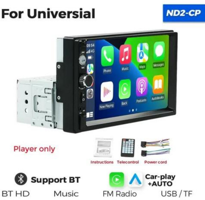 범용 자동차 라디오 멀티미디어 비디오 플레이어 안드로이드 자동 카플레이 1 Din MP5 플레이어 7 인치 화면 1DIN 자동 오디오 USB 오토라디오, 1) ND2-CP Only