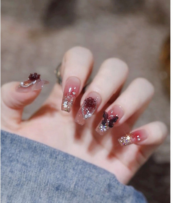 씨씨네일 샤이닝 나비 롱 젤 네일 팁 인조손톱 롱 24p, 2개, W-36