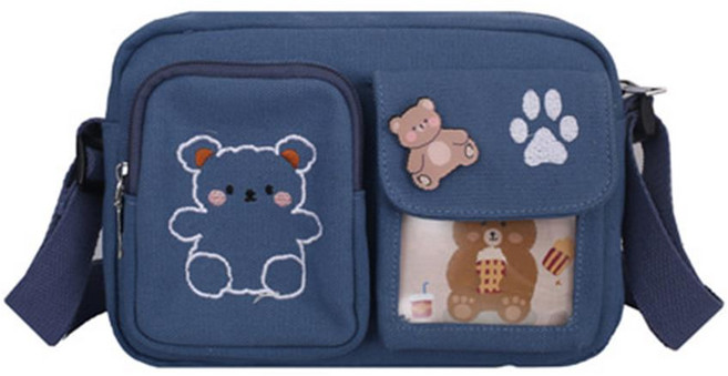 초등핸드폰가방 투명포켓 곰돌이크로스백 옆으로매는 여아용
