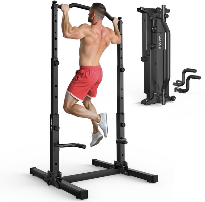 JOROTO 치닝디핑 턱걸이 접을 수 있는 팔굽혀펴기 철봉 턱걸이 가정용 헬스 운동기구 치닝디핑 철봉 112*105*210cm, Black