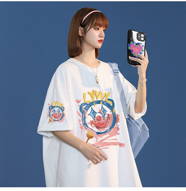 여성 반팔 티셔츠 여름 프린트 라운드티셔츠