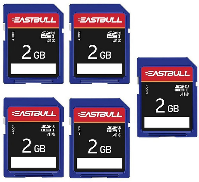 EASTBULL SD 카드 5팩 2GB 클래스 6 U1 V30 SDHC 메모리 5팩 카메라용 풀 HD 비디오 미니 케이스 5개 포함 (2GB 5팩)
