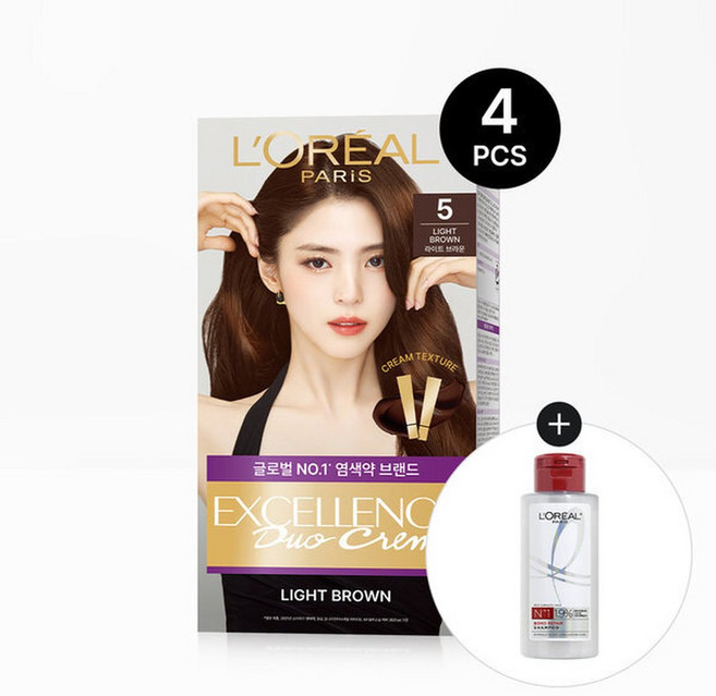 로레알파리 엑셀랑스 듀오크림 염모제 4개 세트+본드리페어 랜덤 100ML, 3호 흑갈색, 1개