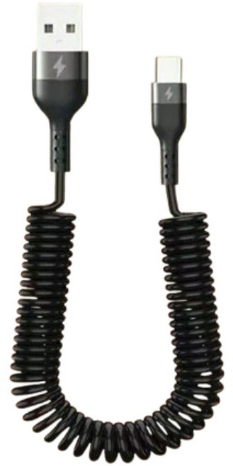 Type-C 伸縮彈簧充電線 5A超級快充, 黑色-USB-A to Type-C, 1個, 1m
