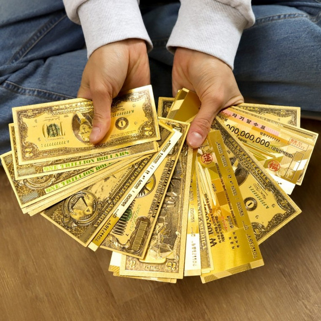 황금 골드 금박 행운 금 지폐 돈 [양면 행운의 2달러 1조 달러 천억 수표 달마 부자되는 그림 일조 4종], 1.천억수표, 1.천억수표