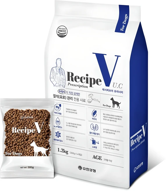 유한양행레시피브이 강아지 처방식사료, 유리너리+결석, 1.2kg, 1개 - 쿠팡
