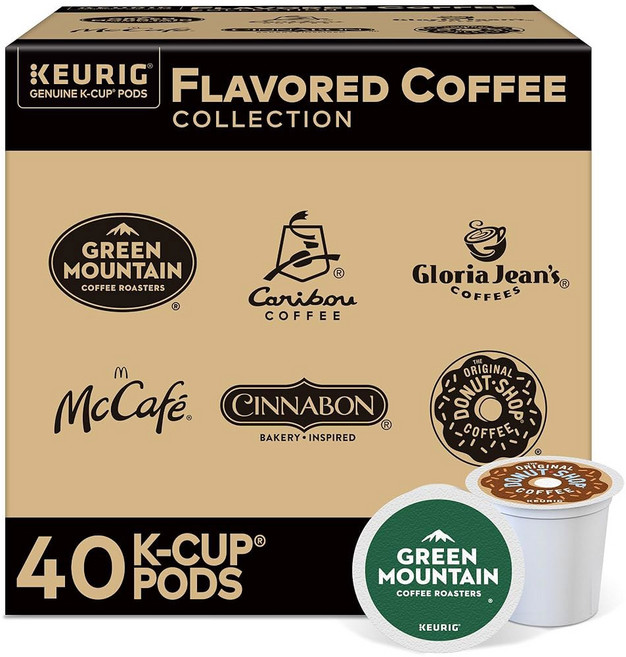 큐리그 커피 애호가 컬렉션 버라이어티 팩 큐리그 싱글 서브 K컵 포드 60ct, 5 Flavored Variety, 40 Count (Pack of 1), 1개
