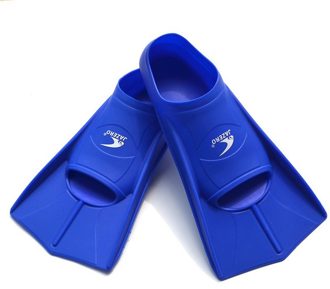 JAZERO 矽膠短蛙鞋 游泳訓練 自由潛水 專業成人兒童蛙泳腳蹼 軟硬適中 防滑設計, 藍色,XS (內長19-21CM)
