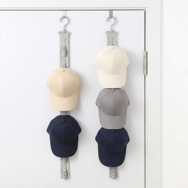 슬러피 무타공 모자걸이 방문 벽 옷장 모자거치대 모자정리, 2개, 그레이
