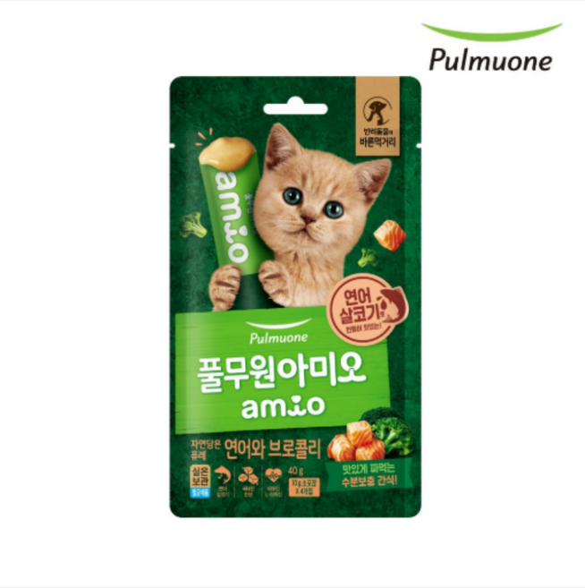 풀무원아미오 전연령 고양이 자연담은 퓨레 습식사료, 혼합맛(연어/브로콜리), 40g, 1개