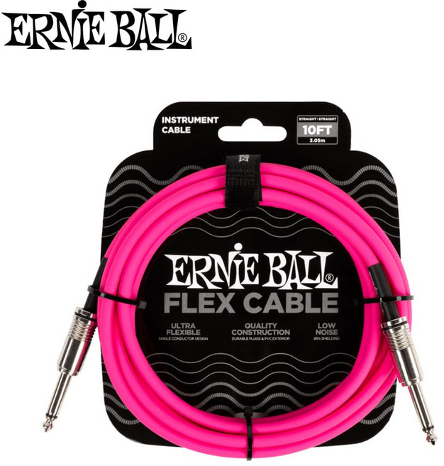 어니볼 플렉스 기타 케이블 3m 블루 오렌지 핑크 ERNIEBALL FLEX GUITAR CABLE STR/STR 3m BLUE ORANGE PINK, 1개