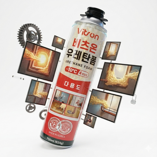 국내생산 사계절용 난연 비츠온 다목적 우레탄폼 건용 750ml 박스판매(15개), 15개