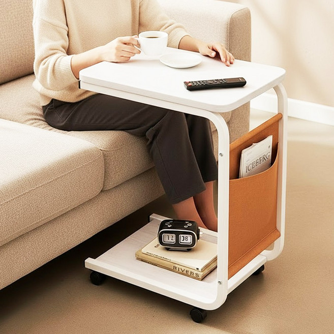 루이자몰 이동식 사이드 테이블 침대 협탁, 모던 화이트