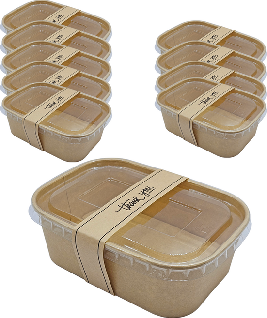 NEW 리어스팩 크라프트 사각 도시락 종이 용기+띠지, 1세트, 10개, 땡큐