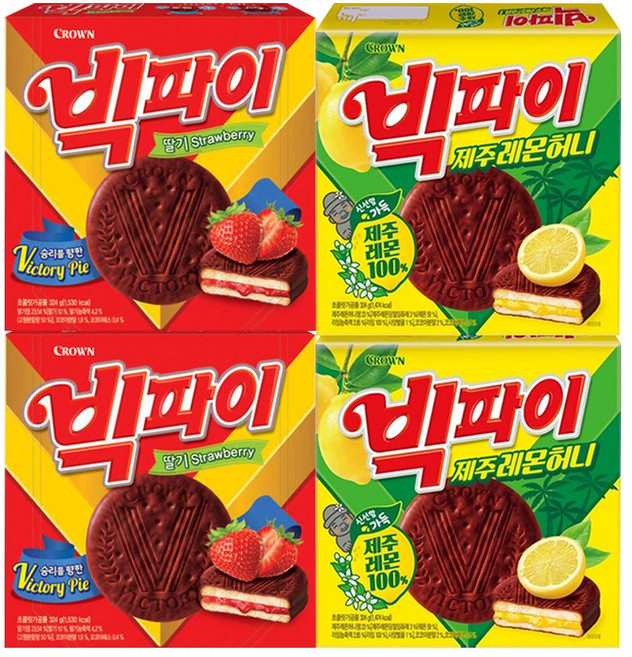 크라운 빅파이 딸기 324g+빅파이 제주레몬허니 324g, 2세트, 648g
