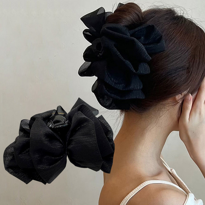 워더미﻿ 풍성 러블리 쉬폰 리본 올림머리 빅사이즈 집게핀 F541