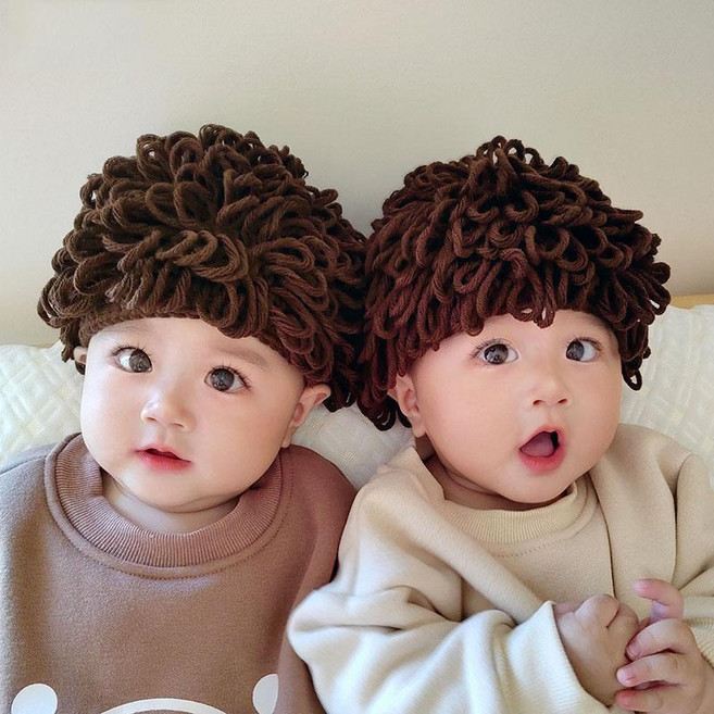 라움리에 여아 남아 귀여운 가짜 뽀글이 아줌마 파마 가발, 1개