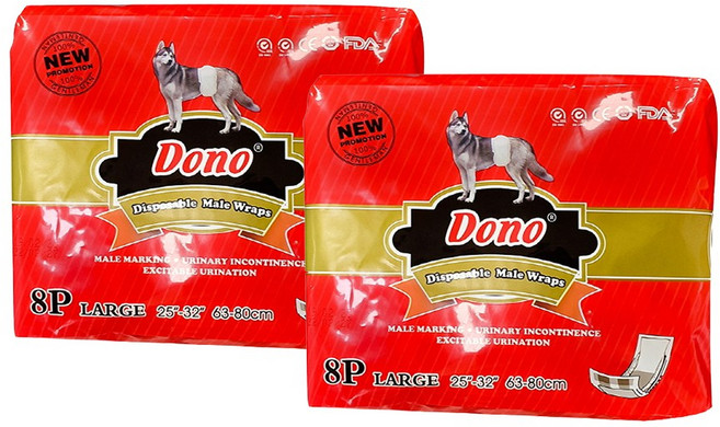 도노 수컷 강아지 기저귀, 대형, 8개입, 2개
