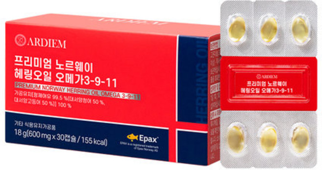 아르디엠 프리미엄 노르웨이 헤링오일 오메가 3-9-11 600mg x 30캡슐, 1개, 30회분