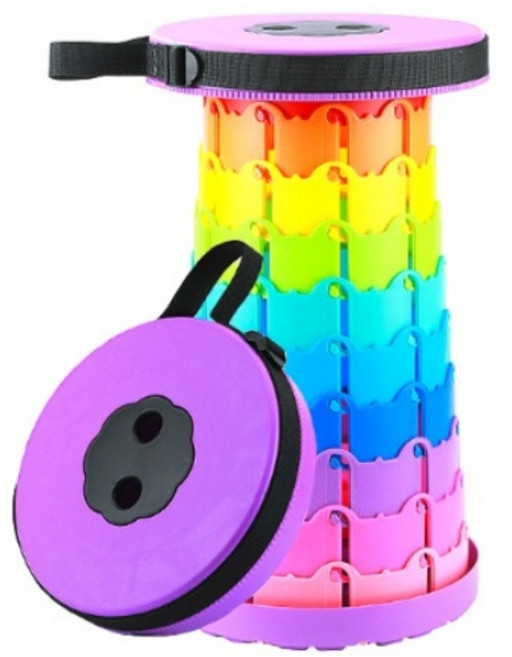 라온플렉스 휴대용 접이식 자바라 의자 높이조절 캠핑 스툴 아코디언 폴딩 체어 간이 대기, 레인보우 보라, 1개