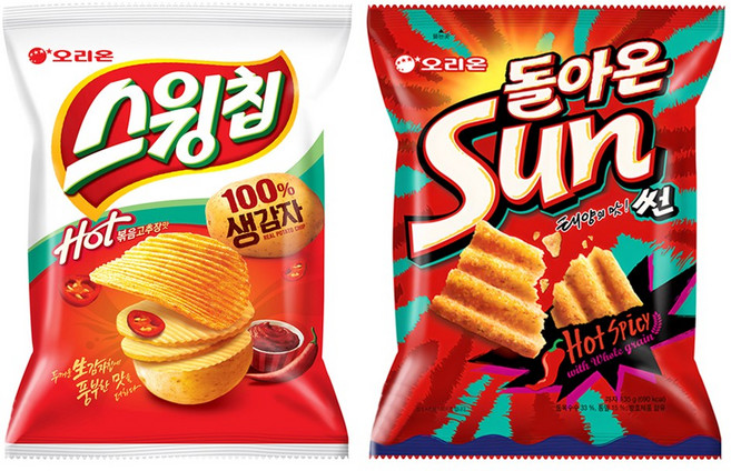 오리온 스윙칩 볶음고추장 대용량 110g+태양의 맛 썬칩 135g 세트, 1세트, 245g