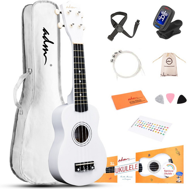 ADM 우쿨렐레 21인치 컬러풀 입문용 세트 하얀색, 1세트, 소프라노