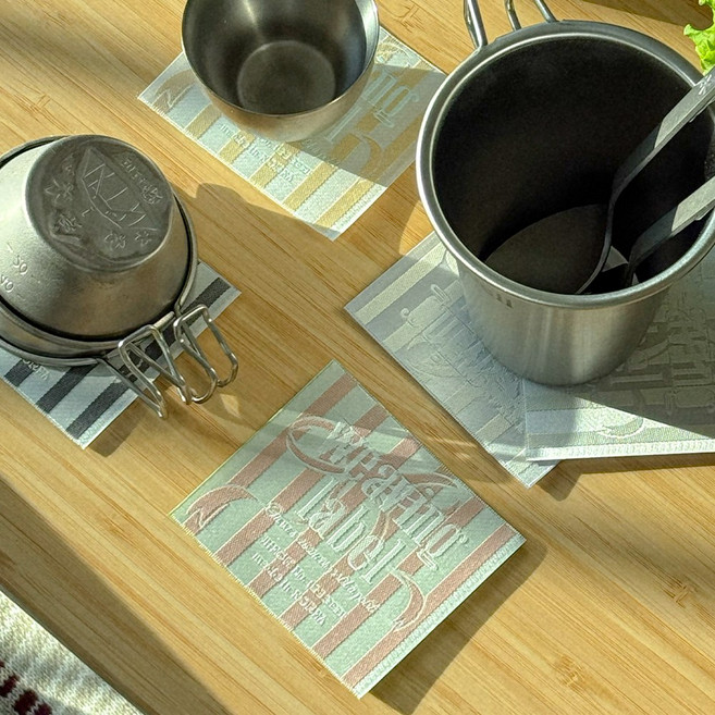 (1+1) 직조라벨 빈티지 스트라이프 위빙라벨 티코스터 캠핑 컵받침 뜨개 자수, 1개, 3.빈티지스트라이프_핑크