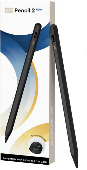 【eiP】Pencil 2 iPad觸控筆 (適用 iPad Pro / Air M2 M3 M4 11/ 13/ iPad10), Halo 環燈款丨黑, 1個