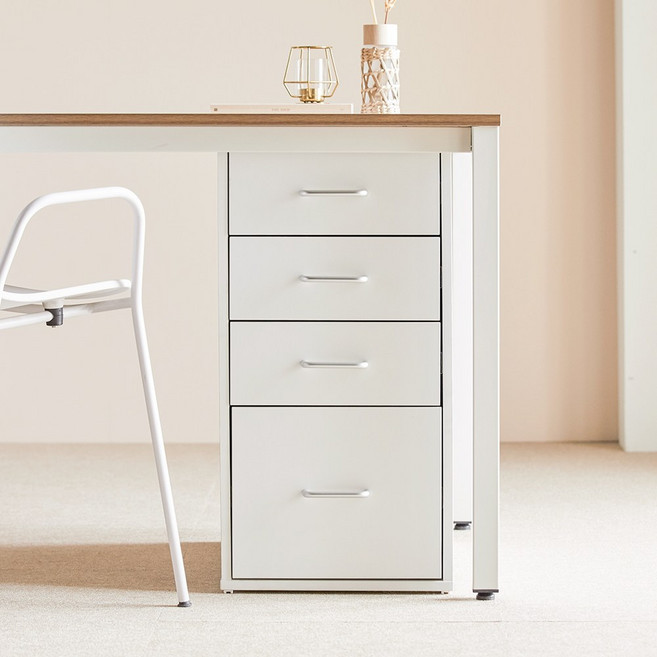 라자가구 플레인 스틸 손잡이 책상보조 4단 서랍, 화이트