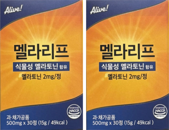 네츄럴라이프얼라이브 멜라리프 식물성 멜라토닌 타트체리농축액 해조칼슘 토마토추출 블루베리농축 포도추출 시계꽃추출 미강추출 옥수수단백 쌀발효 감태추출물 분말, 30정, 2개