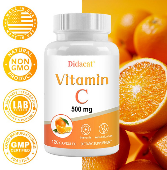 비타민C 500mg 캡슐 - 높은 흡수율 항산화 보충제 면역체계 및 콜라겐 강화 non-GMO, 1개, 60회분