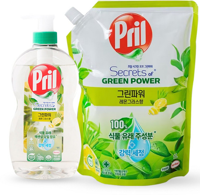 프릴 그린파워 레몬그라스향 700ml+1000ml / 주방세제, 1세트, 1.7L