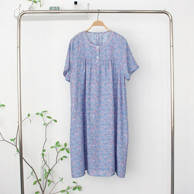 [서울양품점] 인견 플라워 반팔 잠옷 원피스 여성 냉감 쿨 홈웨어 실내복