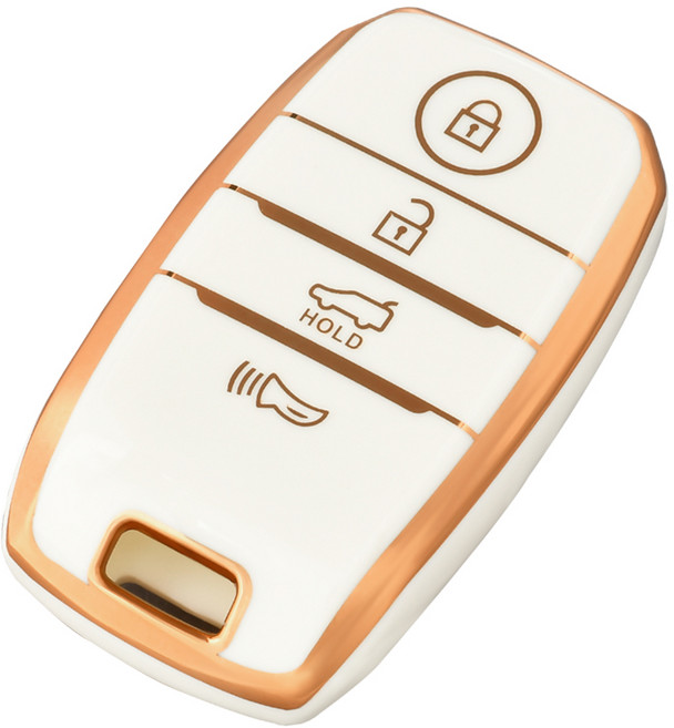 OFFCURVE 기아자동차 엣지라인 4버튼 스마트키 K3 쏘렌토 스토닉 풀커버 적용 TPU 키케이스 키홀터 단품 다양한 컬러, K01 기아, 화이트 골드